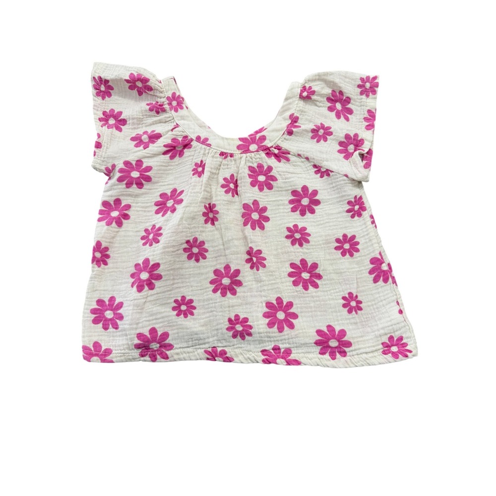 btween Girls Size 6X Pink Floral Gauze Flutter Sleeve Top Daisy Print White